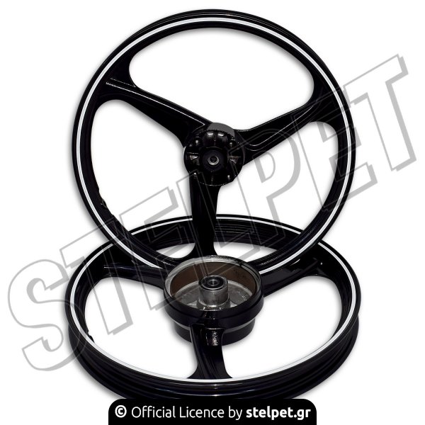 Ζάντες ζευγάρι Yamaha Crypton-X 135 3-μπρατσες μαύρες-άσπρες X-Gear